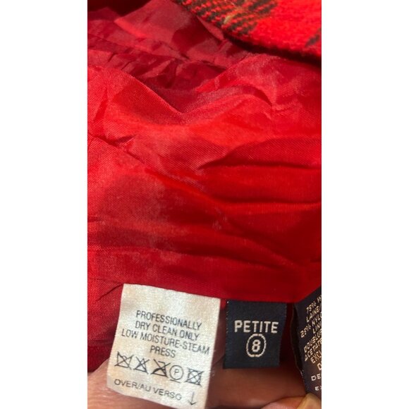 VTG Sz 8P Red & Brown Plaid Wool Blend Blazer Equestrian Academia Classic - Picture 7 of 10